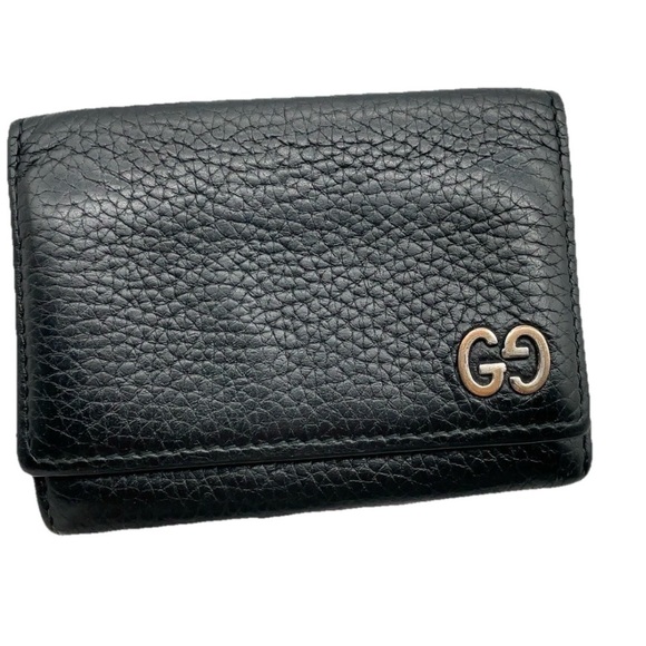 AUTH GUCCI Durian Leather Black Card Holder